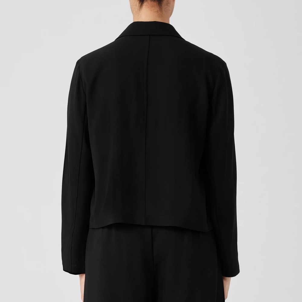 EILEEN FISHER Silk Georgette Black Crepe Blazer Medium - Picture 3 of 7